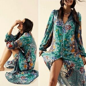 FREE PEOPLE Marais Printed Long Sleeve High Low Midi Maxi Dress